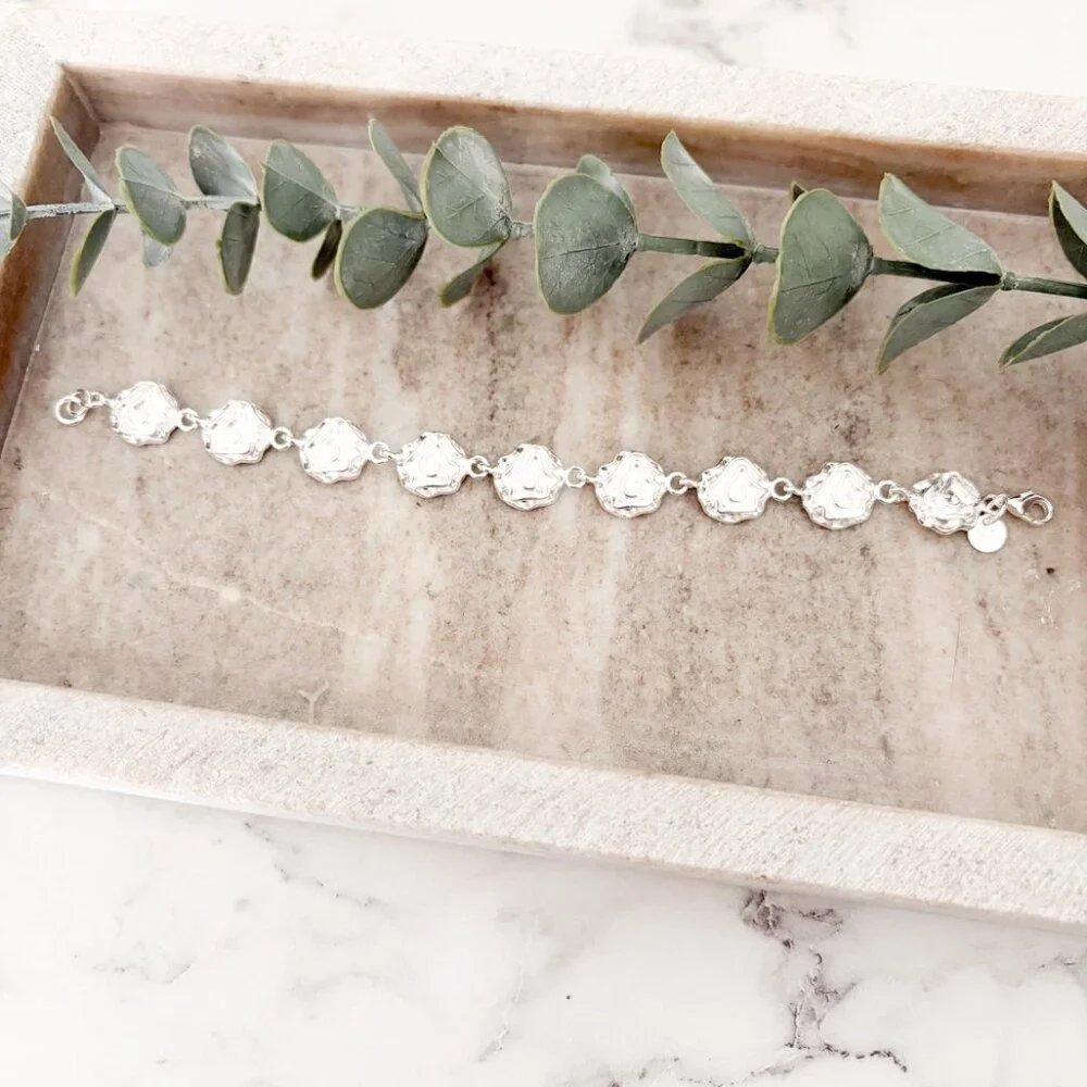 925 Sterling Silver Flower Chain Link Bracelet